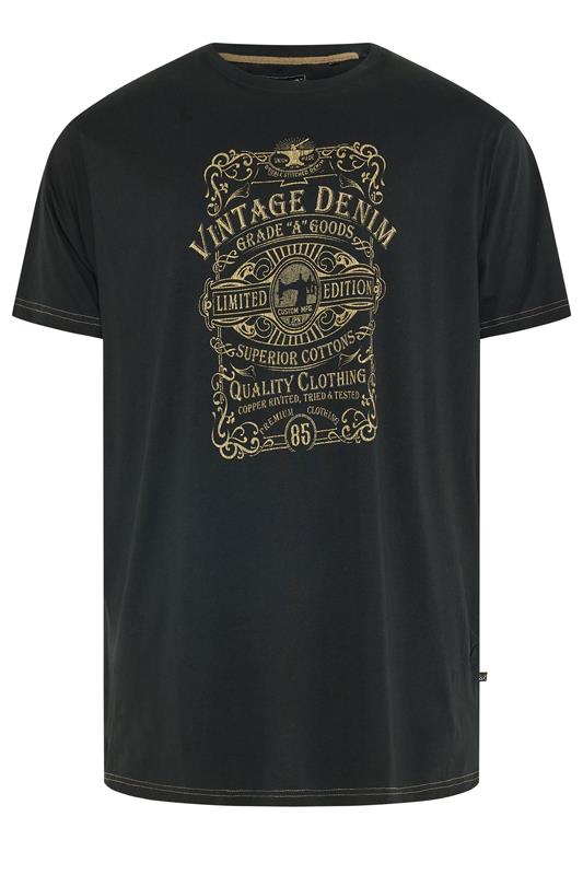  KAM Big & Tall Black Vintage Denim Graphic Print T-Shirt
