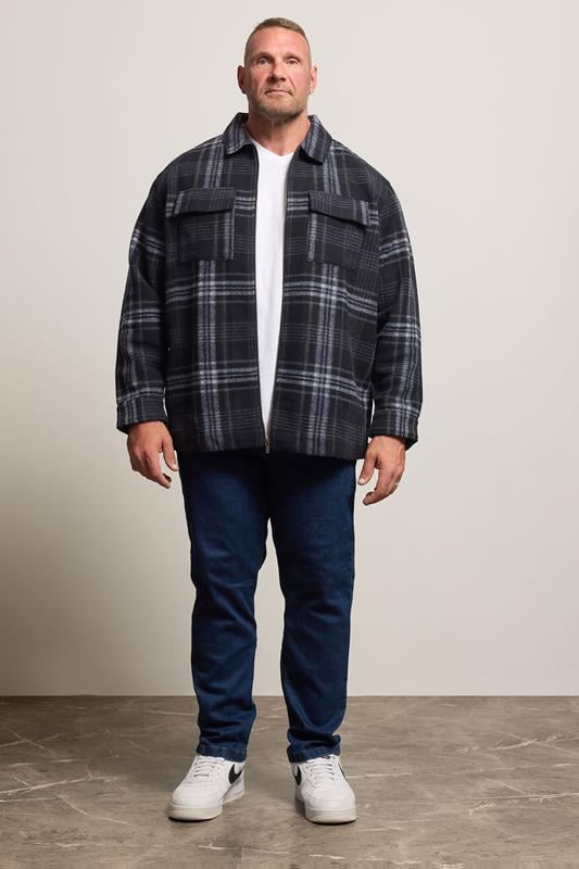 BadRhino Big & Tall Blue Check Print Zip Through Overshirt | BadRhino 2