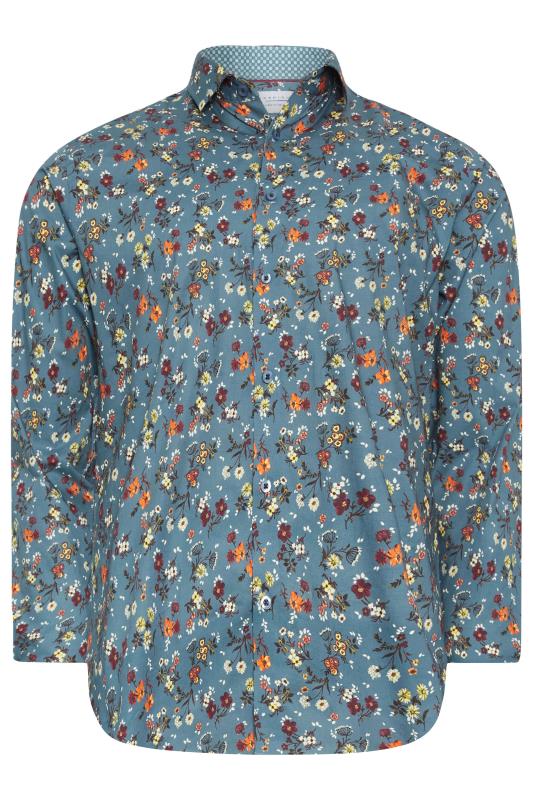 BadRhino Tailoring Big & Tall Premium Blue Floral Print Long Sleeve Shirt | BadRhino 4