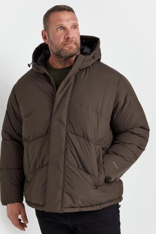 JACK & JONES Big & Tall Dark Brown Hooded Puffer Jacket | BadRhino 1