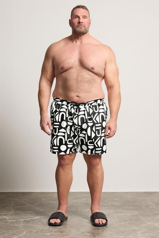 BadRhino Big & Tall Black & White Abstract Swim Shorts | BadRhino 2