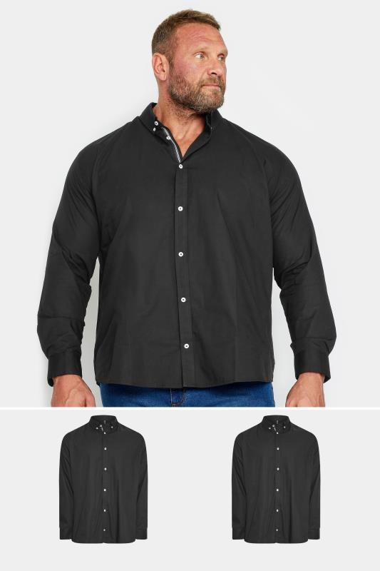 BadRhino Big & Tall 2 PACK Black Poplin Long Sleeve Shirts | BadRhino 1