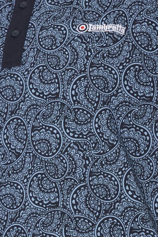 LAMBRETTA Big & Tall Navy Blue Paisley Print Polo Shirt | BadRhino 3