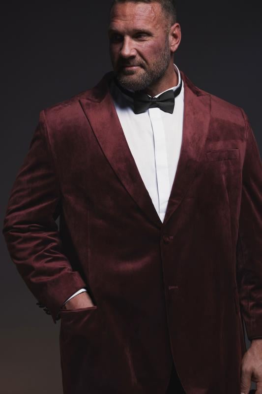 BadRhino Big & Tall Burgundy Red Tailored Velvet Blazer | BadRhino 2