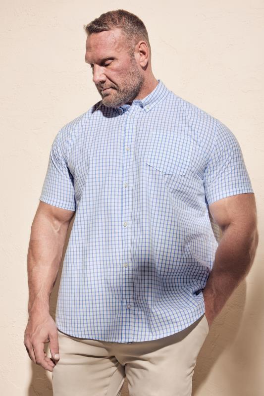 BadRhino Big & Tall Blue & White Small Check Print Shirt | BadRhino 1