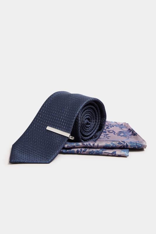 BadRhino Navy Blue Floral Print Pocket Square & Tie Set | BadRhino 2