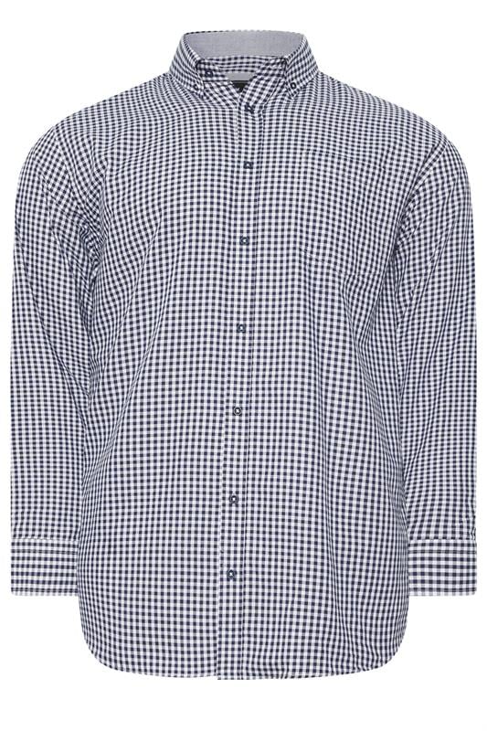 KAM Big & Tall Navy Blue Long Sleeve Gingham Shirt | BadRhino 1