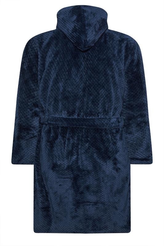 BadRhino Big & Tall Navy Blue Textured Fleece Dressing Gown | BadRhino 4