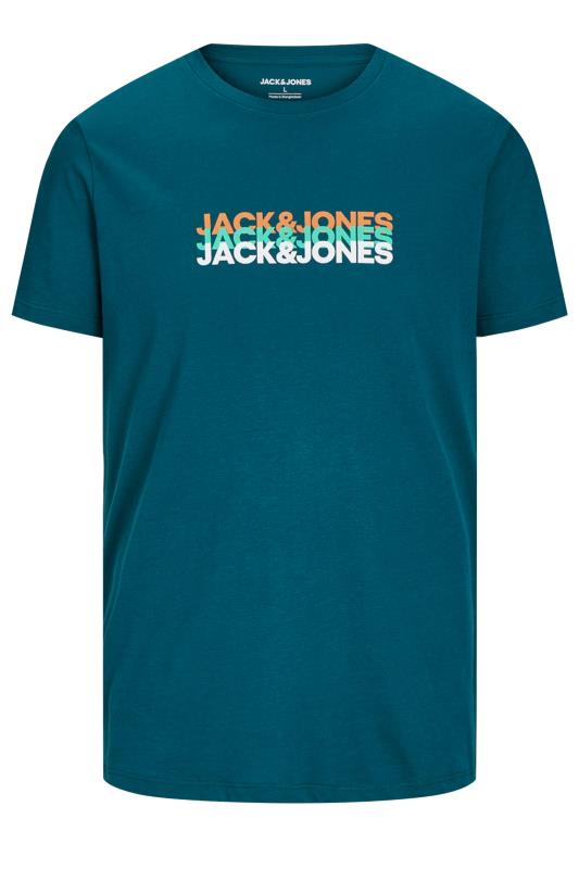 JACK & JONES Big & Tall Teal Geen Chest Logo Trio Crew Neck T-Shirt | BadRhino 2