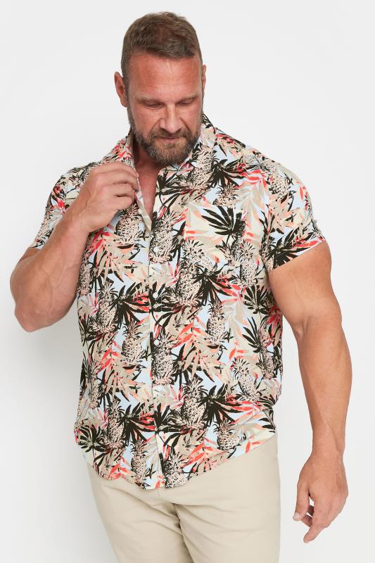 Men's  BLEND Big & Tall Brown Tropical Print Short Sleeve Shirt