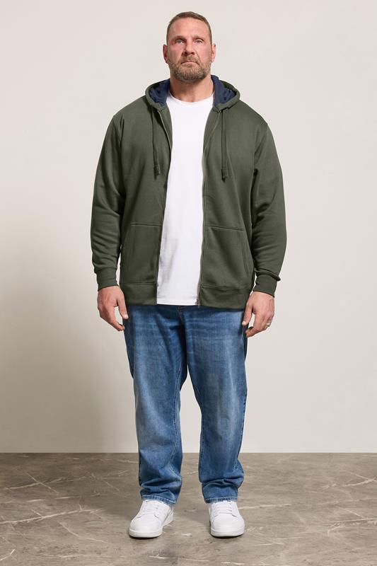 KAM Khaki Green Zip Through Hoodie | BadRhino 1