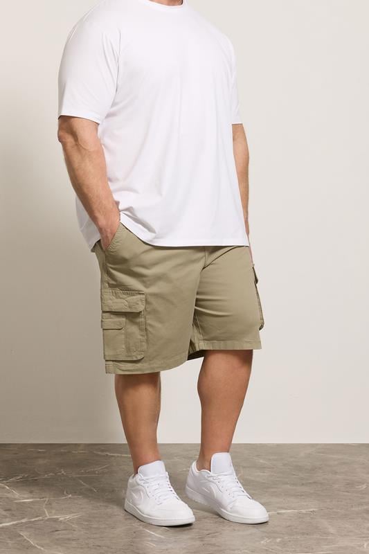  KAM Big & Tall Stone Brown Elastic Waist Cargo Shorts