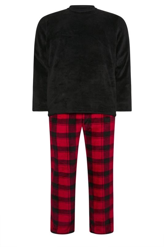 BadRhino Big & Tall Black & Red Tartan Fleece Pyjama Set | BadRhino 3