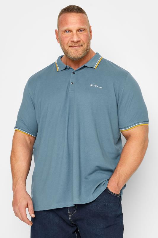 Men's  BEN SHERMAN Big & Tall Shadow Blue Signature Tipped Polo Shirt