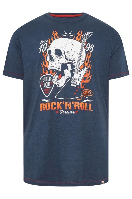 D555 Big & Tall Navy 'Rock 'N' Roll' Skull Graphic Print T-Shirt | BadRhino 1