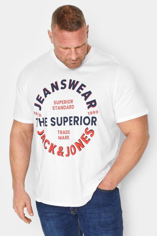 Men's  JACK & JONES Big & Tall White Printed Crew Neck T-Shirt