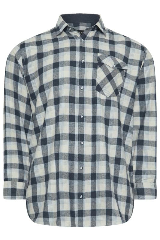 KAM Big & Tall Indigo Blue Premium Checked Flannel Shirt | BadRhino 3