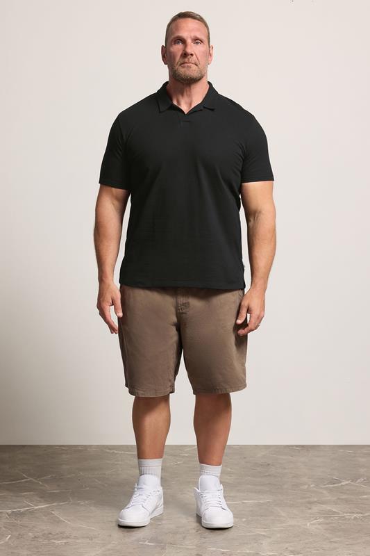 JACK & JONES Big & Tall Black Plain Polo Shirt | BadRhino 1
