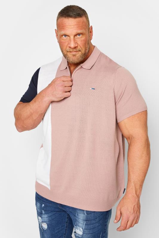 Men's  BadRhino Big & Tall Pink Stripe Knitted Polo Shirt