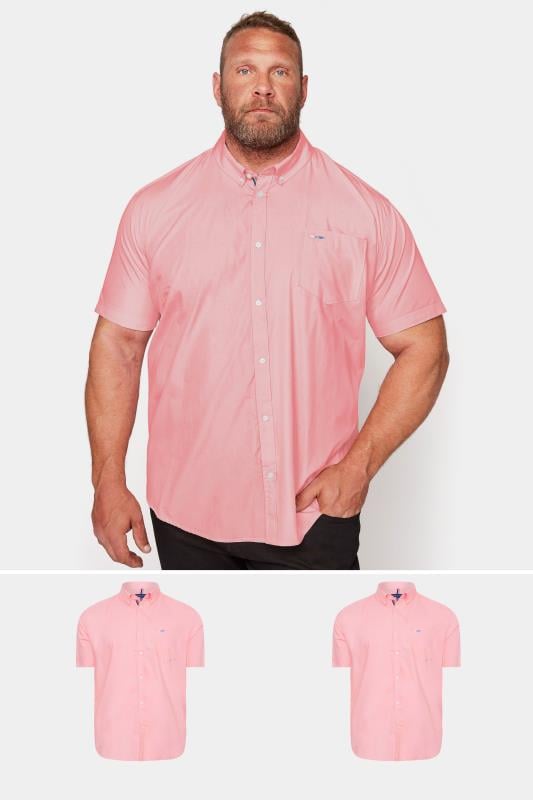 BadRhino Big & Tall Pink 2 PACK Short Sleeve Oxford Shirts | BadRhino 1