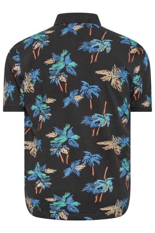 BLEND Big & Tall Black Palm Tree Print Polo Shirt | BadRhino 4