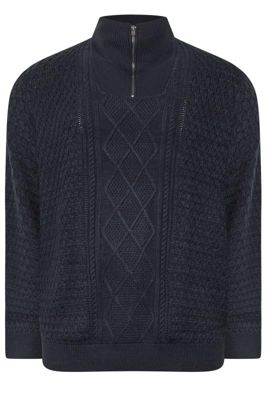 JACK & JONES Big & Tall Navy Blue High Neck Quarter Zip Jumper | BadRhino 1