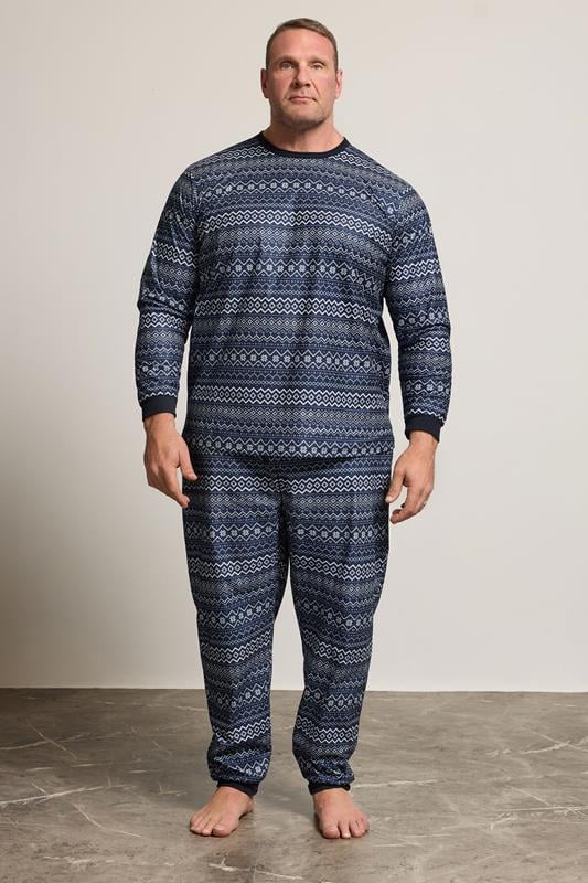 BadRhino Big & Tall Navy Blue Fairisle Pyjama Set | BadRhino 2