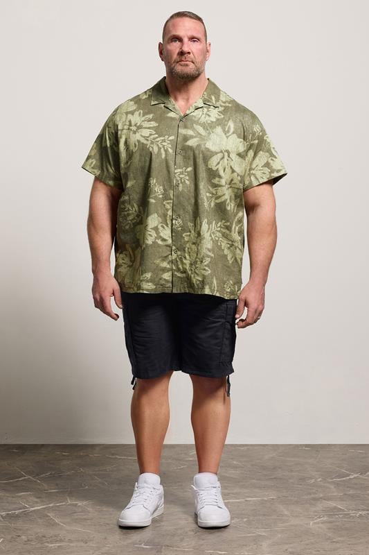 JACK & JONES Big & Tall Smokey Olive Green Tropical Print Short Sleeve Shirt | BadRhino 1