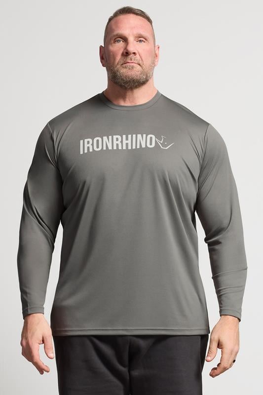 Men's  IronRhino Big & Tall Grey Branded Performance Long Sleeve T-Shirt