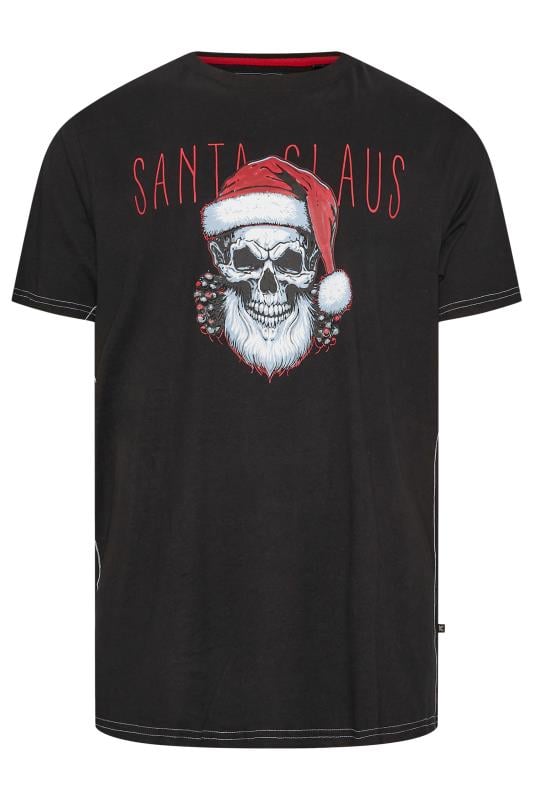 KAM Black Santa Skull Graphic Print T-Shirt | BadRhino 3