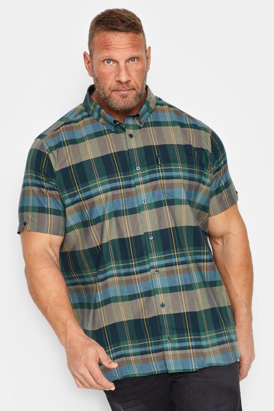Men's  BEN SHERMAN Big & Tall Green Tartan Check Short Sleeve Shirt