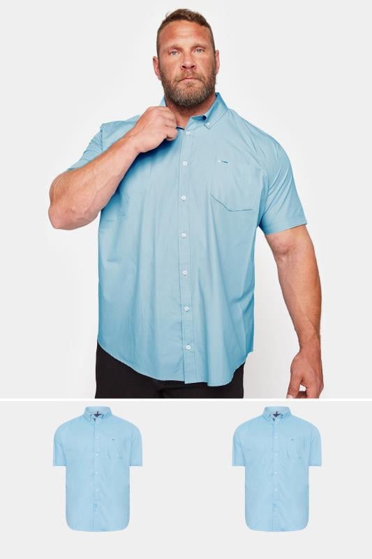 BadRhino Big & Tall Light Blue 2 PACK Short Sleeve Oxford Shirts | BadRhino 1