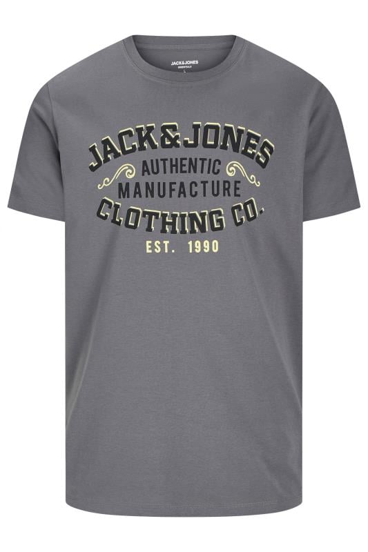 JACK & JONES Big & Tall Grey 'Clothing Co' Printed T-Shirt | BadRhino 1