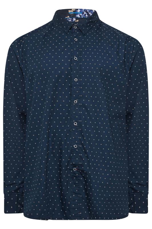 D555 Big & Tall Navy Blue Polka Dot Print Long Sleeve Shirt | BadRhino 3