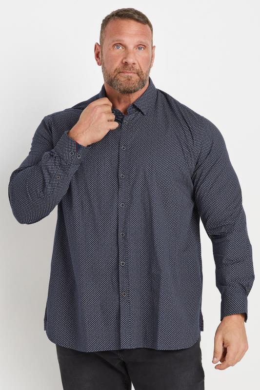 Men's  D555 Big & Tall Navy Blue Micro Spot Print Button Shirt