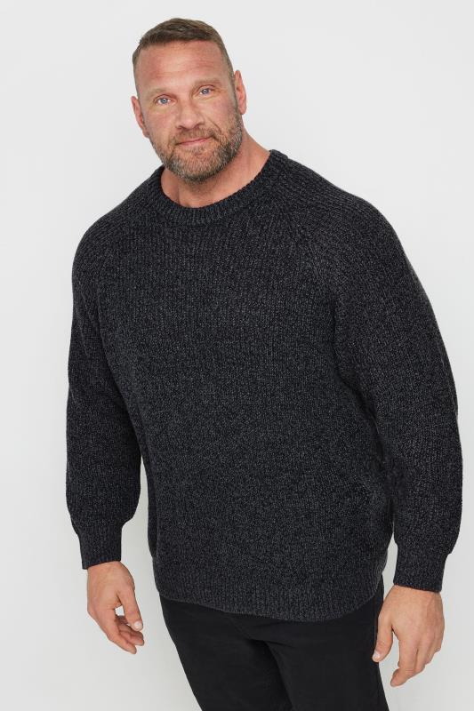 Men's  JACK & JONES Big & Tall Charcoal Grey Crew Neck Knit Jumper