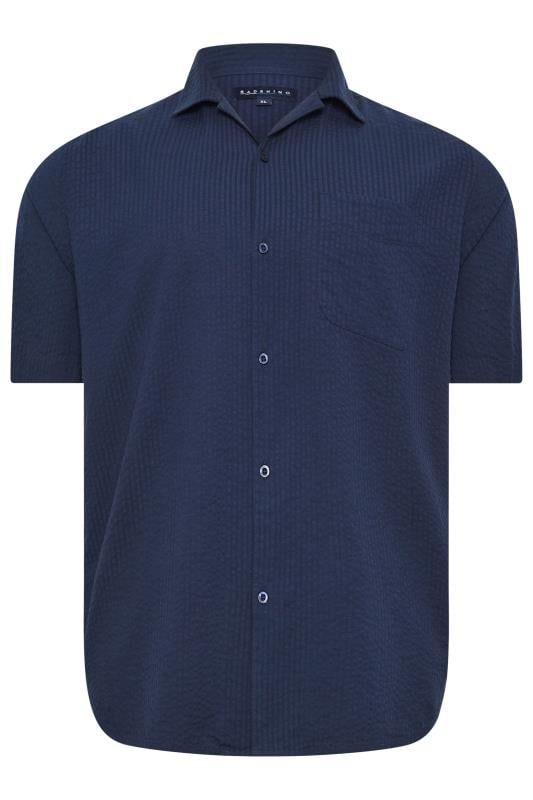 BadRhino Big & Tall Navy Blue Seersucker Short Sleeve Shirt | BadRhino 3
