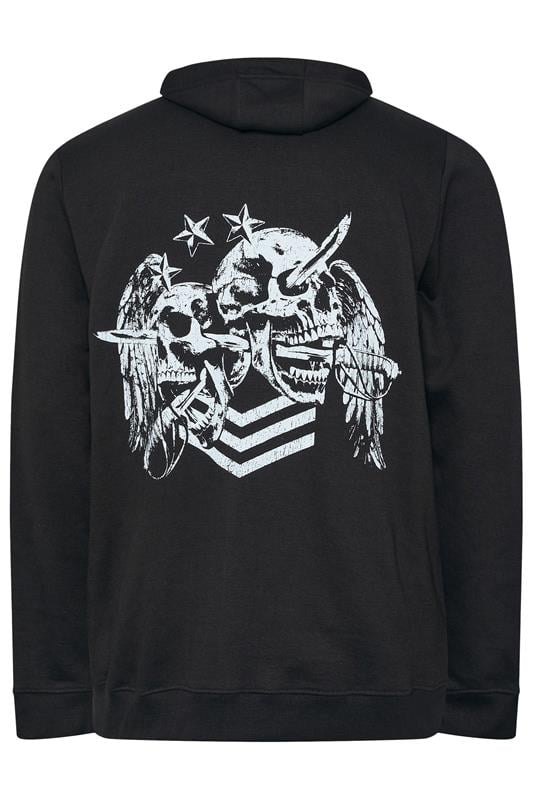 BadRhino Big & Tall Black Skull Military Zip Through Hoodie | BadRhino 2