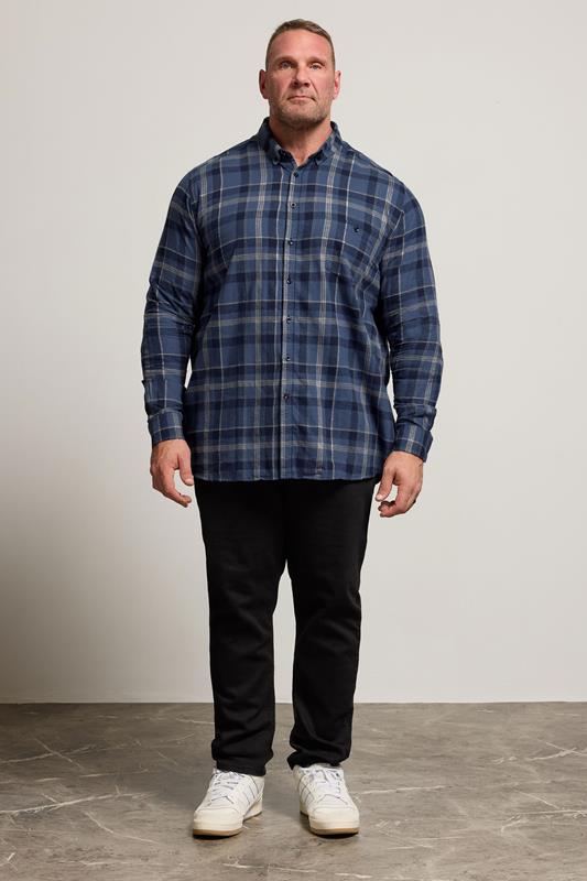 D555 Big & Tall Navy Blue Check Shirt | BadRhino 2