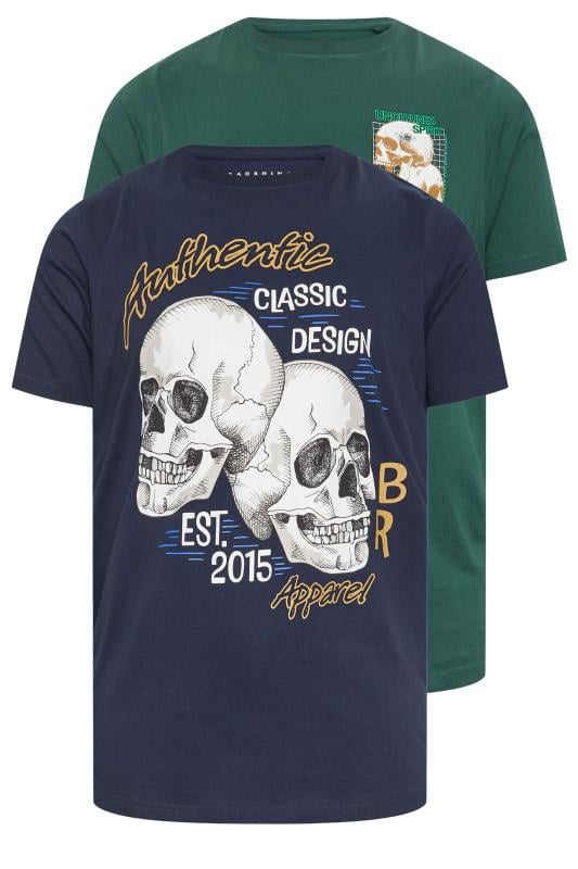 BadRhino Big & Tall 2 PACK Green & Navy Blue Skull Print Graphic T-shirts | BadRhino 4