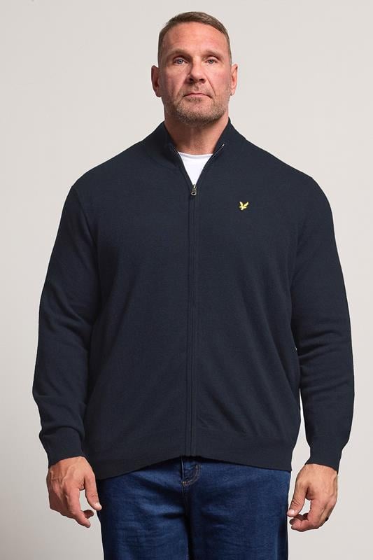 Men's  Lyle & Scott Big & Tall Navy Blue Lambswool Blend Quarter Zip Jumper