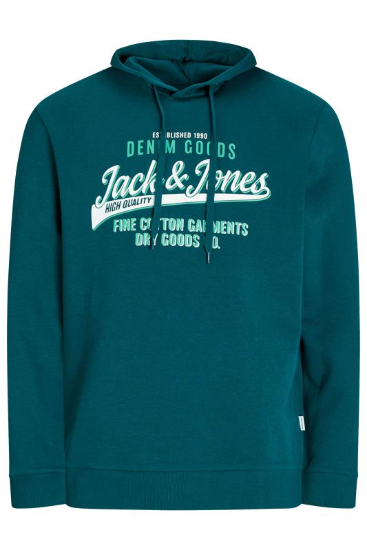 JACK & JONES Big & Tall Teal Blue Printed Logo Hoodie | BadRhino 2