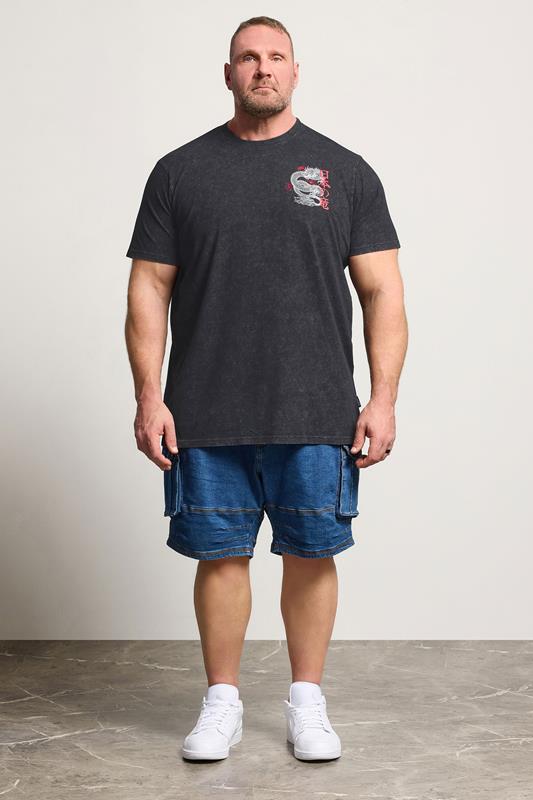 BadRhino Big & Tall Black Extra Long Acid Wash Dragon Graphic T-Shirt | BadRhino 1