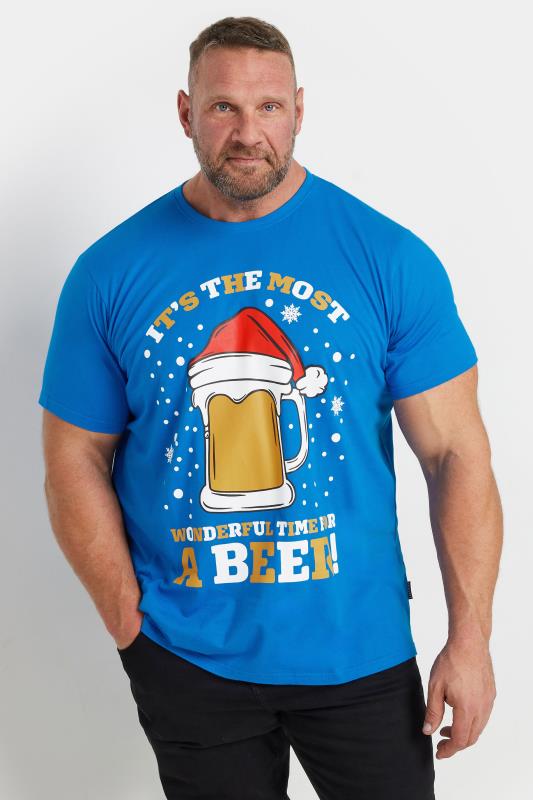 BadRhino Big & Tall Blue Christmas 'Beer' Slogan T-Shirt | BadRhino 1