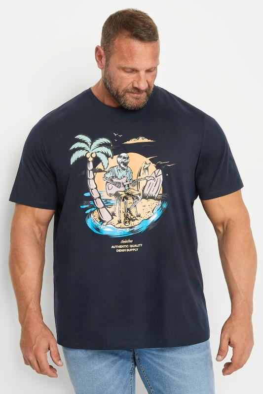 JACK & JONES Big & Tall Navy Blue Surf Skeleton Print T-Shirt | BadRhino 1