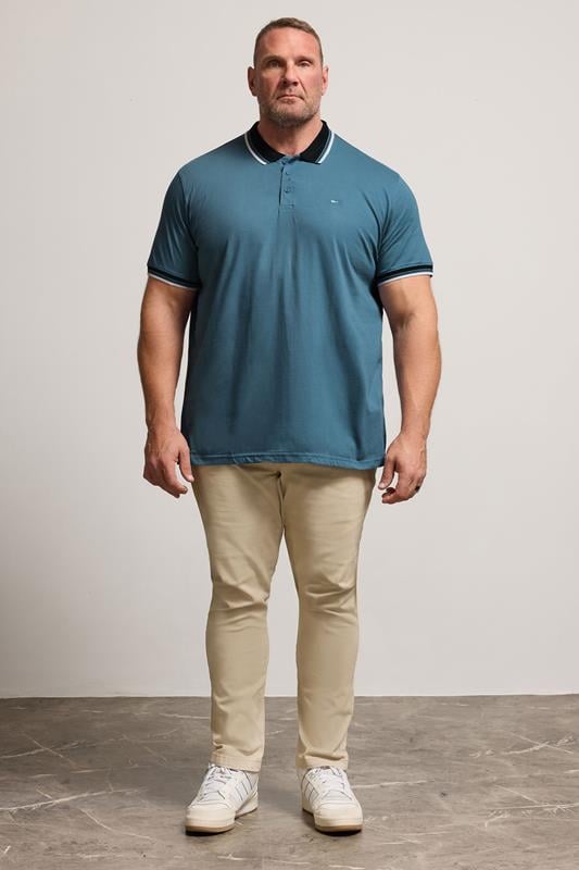 BadRhino Big & Tall Blue Contrast Tipped Detail Polo Shirt | BadRhino 2