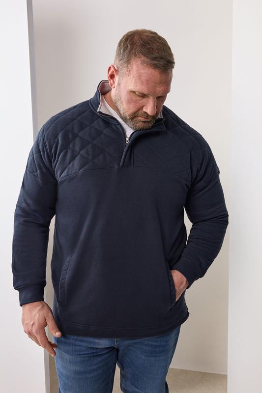  BadRhino Big & Tall Navy Blue Diamond Quilted Quarter Zip Sweatshirt