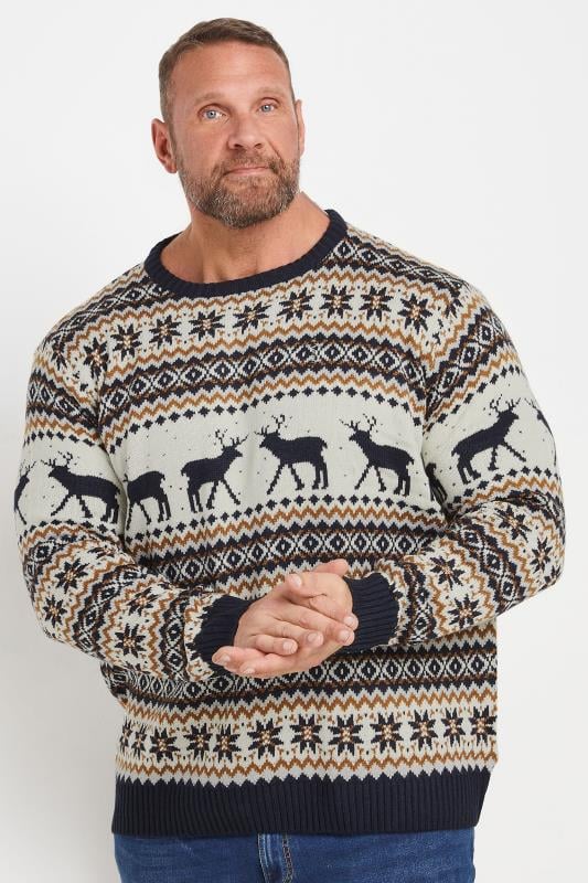 D555 Big & Tall Navy & White Reindeer Christmas Jumper | BadRhino 1