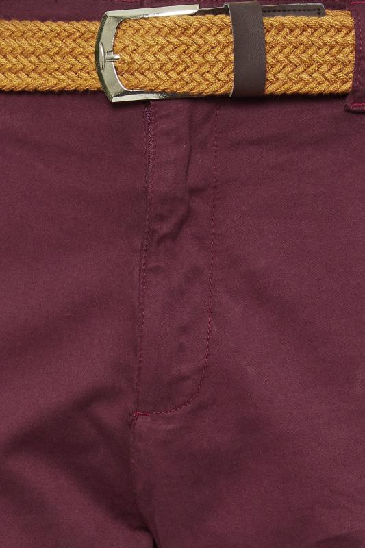 KAM Big & Tall Burgundy Red Belted Chino Shorts | BadRhino 5