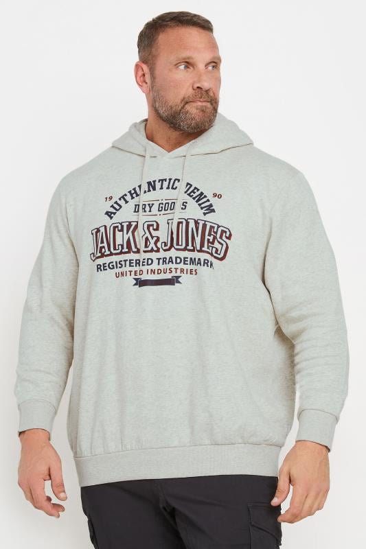 Men's  JACK & JONES Big & Tall Grey Authentic Logo Hoodie